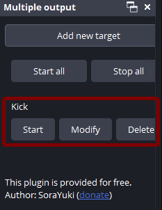 Multiple Output main screen showing new destination