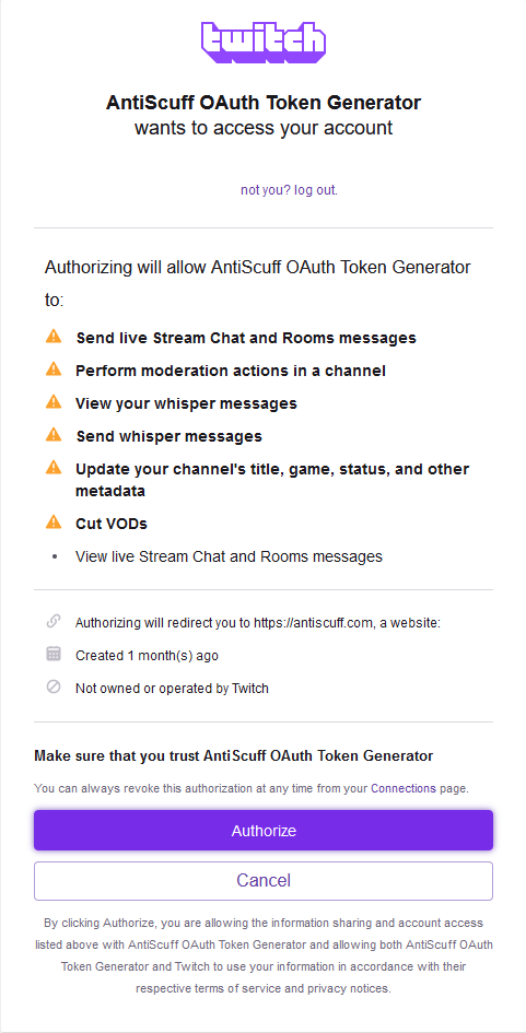 Twitch Login - Authorise