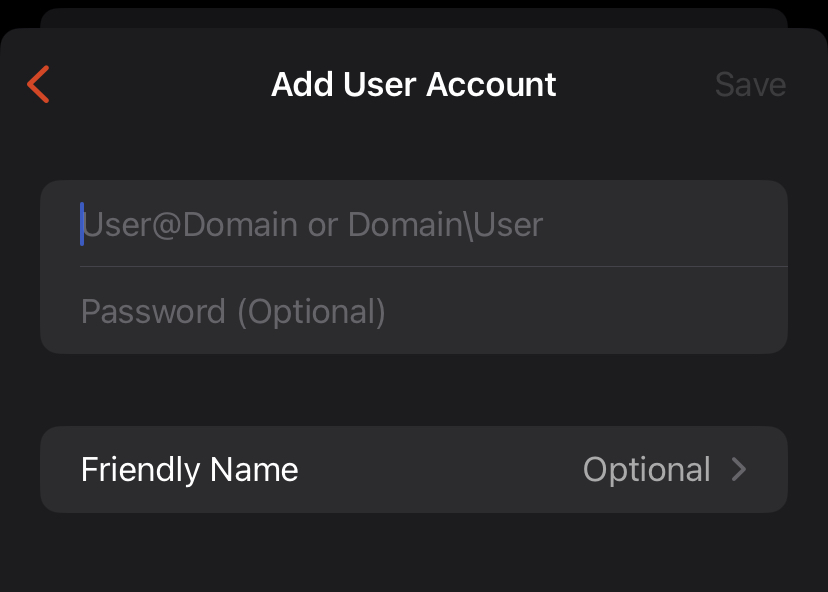 Microsoft Remote Desktop - Add User Account Information