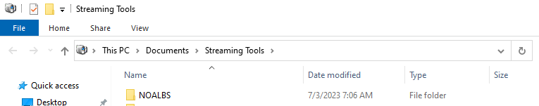 NOALBS Folder within Streaming Tools