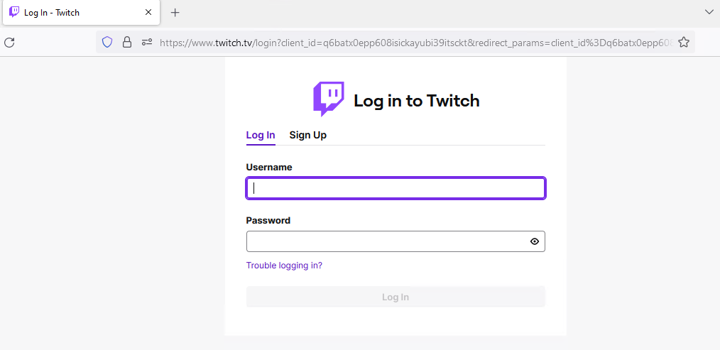 Twitch Login Screen