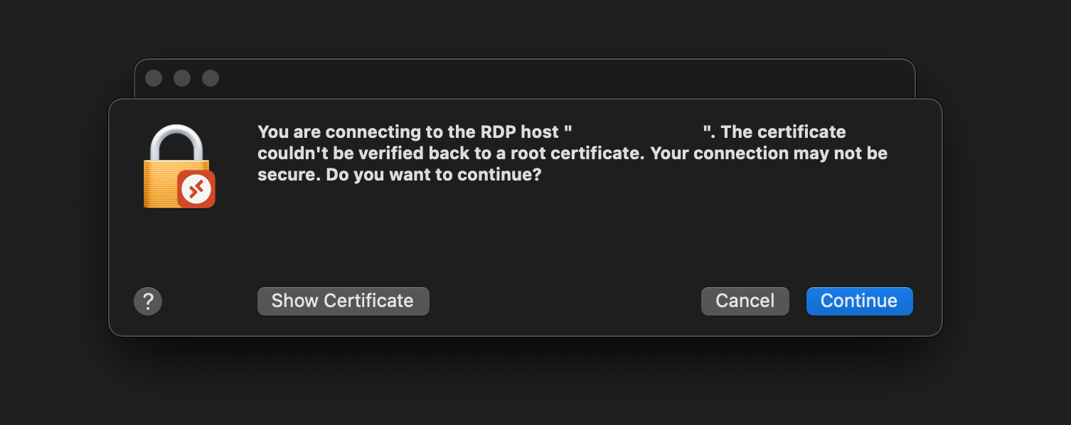 Microsoft Remote Desktop - Accept Certificate Error