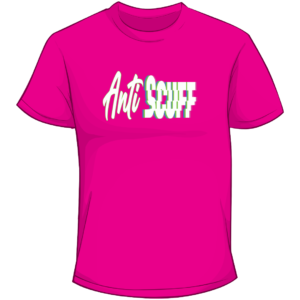 PINKWINS - bright pink tshirt showing the AntiScuff brand logo front and centre